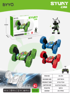 BYYO XS-010 2.4G Double Sided RC Stunt Car 360 Rotating 180 Flip Remote Control Car with LED Light Kids Toy Age 6+